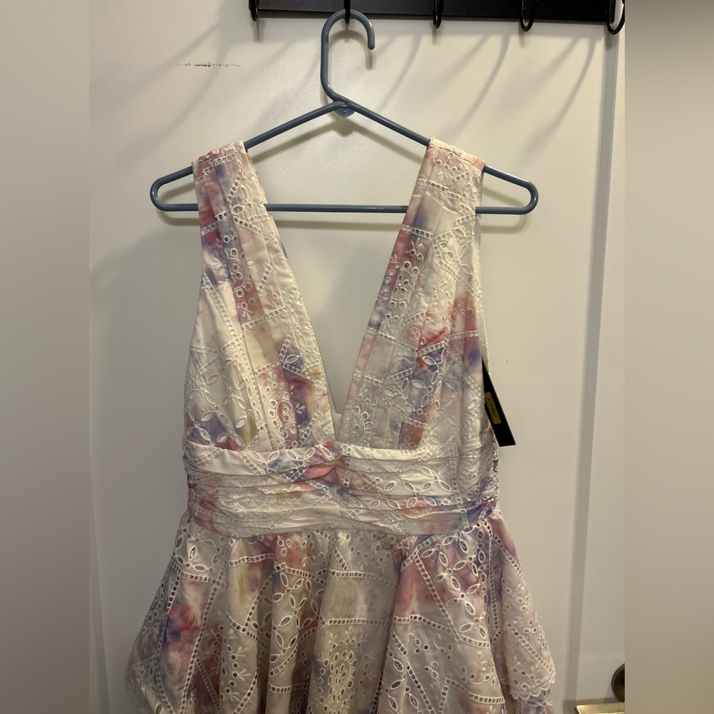 Gianni Bini White Eyelet Tiered Dress with Pastel Floral Accents - Picture 5 of 12